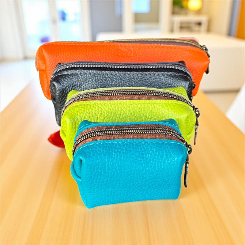 Pebbled Leather Zip Pouch - Colorful Coin Purse, Small Accessories Bag