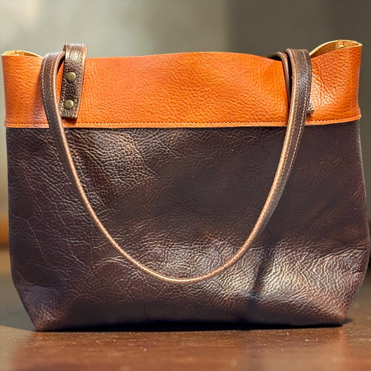Full Grain Leather Little Lincoln Two Tone Tote Bag Dog