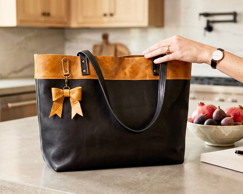 Full Grain Leather Lincoln Two Tone Tote Bag Dog