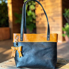 Full Grain Leather Little Lincoln Two Tone Tote Bag Dog