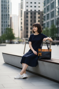 Full Grain Leather Little Lincoln Two Tone Tote Bag Dog
