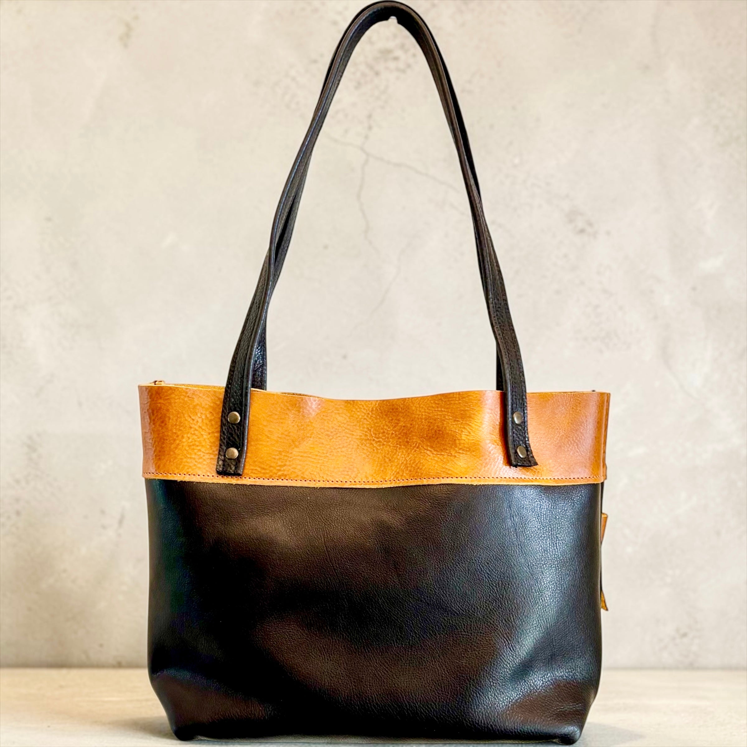 Full Grain Leather Little Lincoln Two Tone Tote Bag Dog