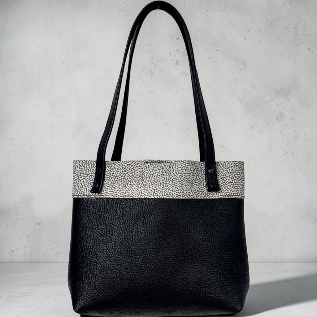Full Grain Pattern Design Leather Little Lincoln Two Tone Tote Bag Dog