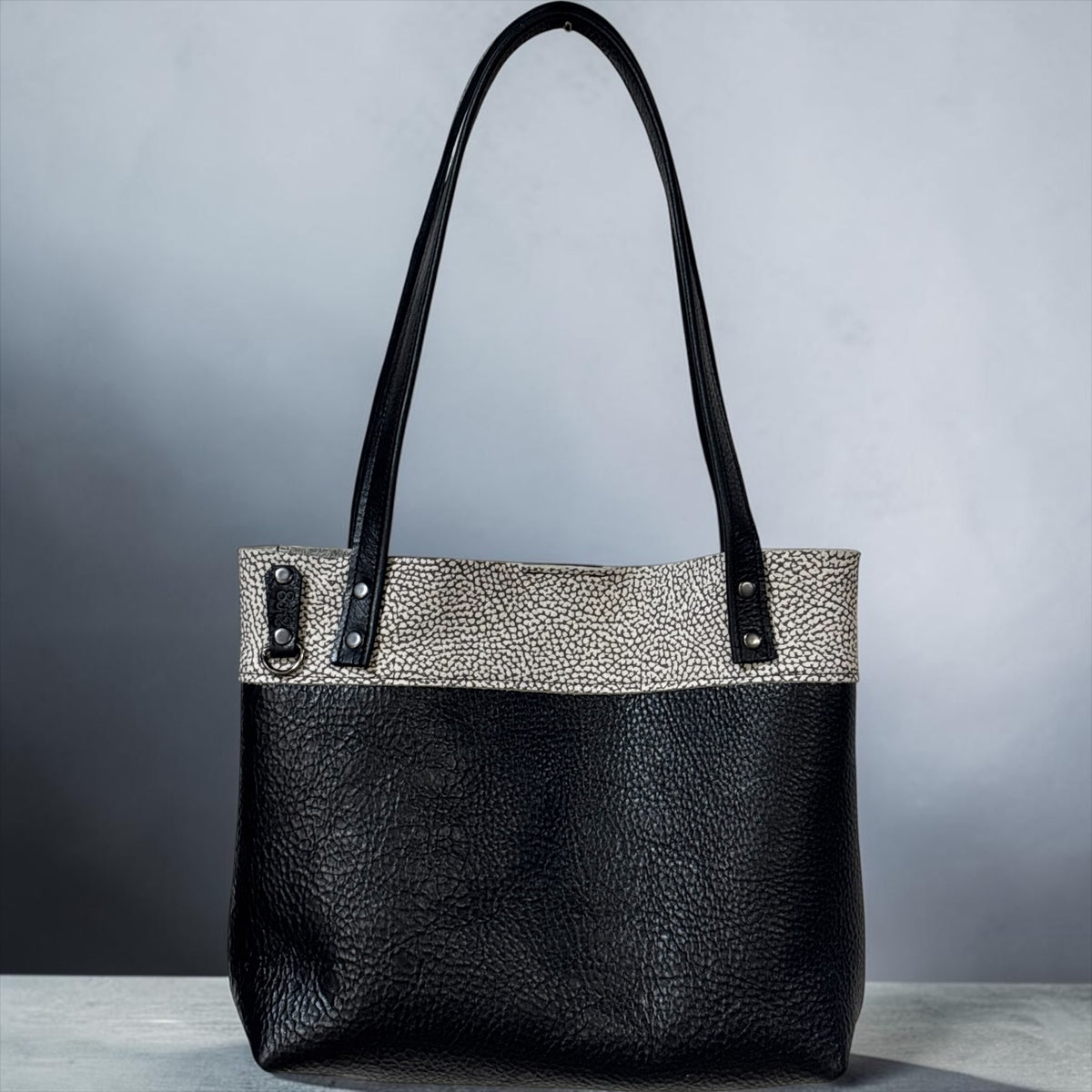 Full Grain Pattern Design Leather Little Lincoln Two Tone Tote Bag Dog