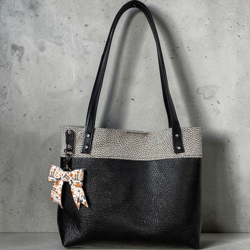 Full Grain Pattern Design Leather Little Lincoln Two Tone Tote Bag Dog