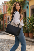 Full Grain Pattern Design Leather Lincoln Two Tone Tote Bag Dog