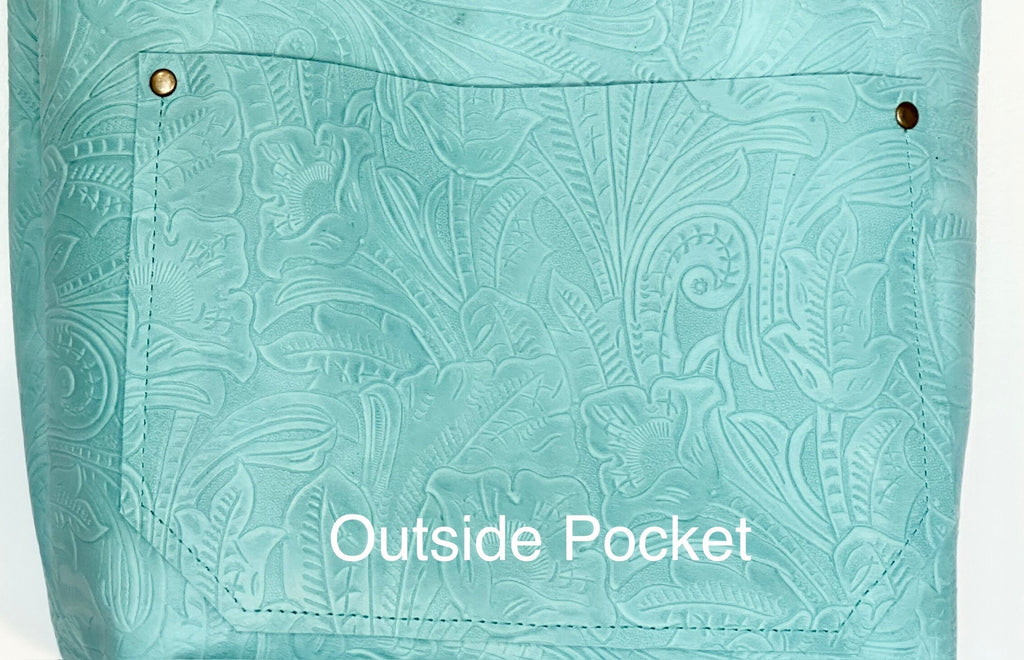 Full Grain Real Leather Authentic Embossed Aqua Leather Classic Tote Bags-Small-Medium-Large-Extra Large