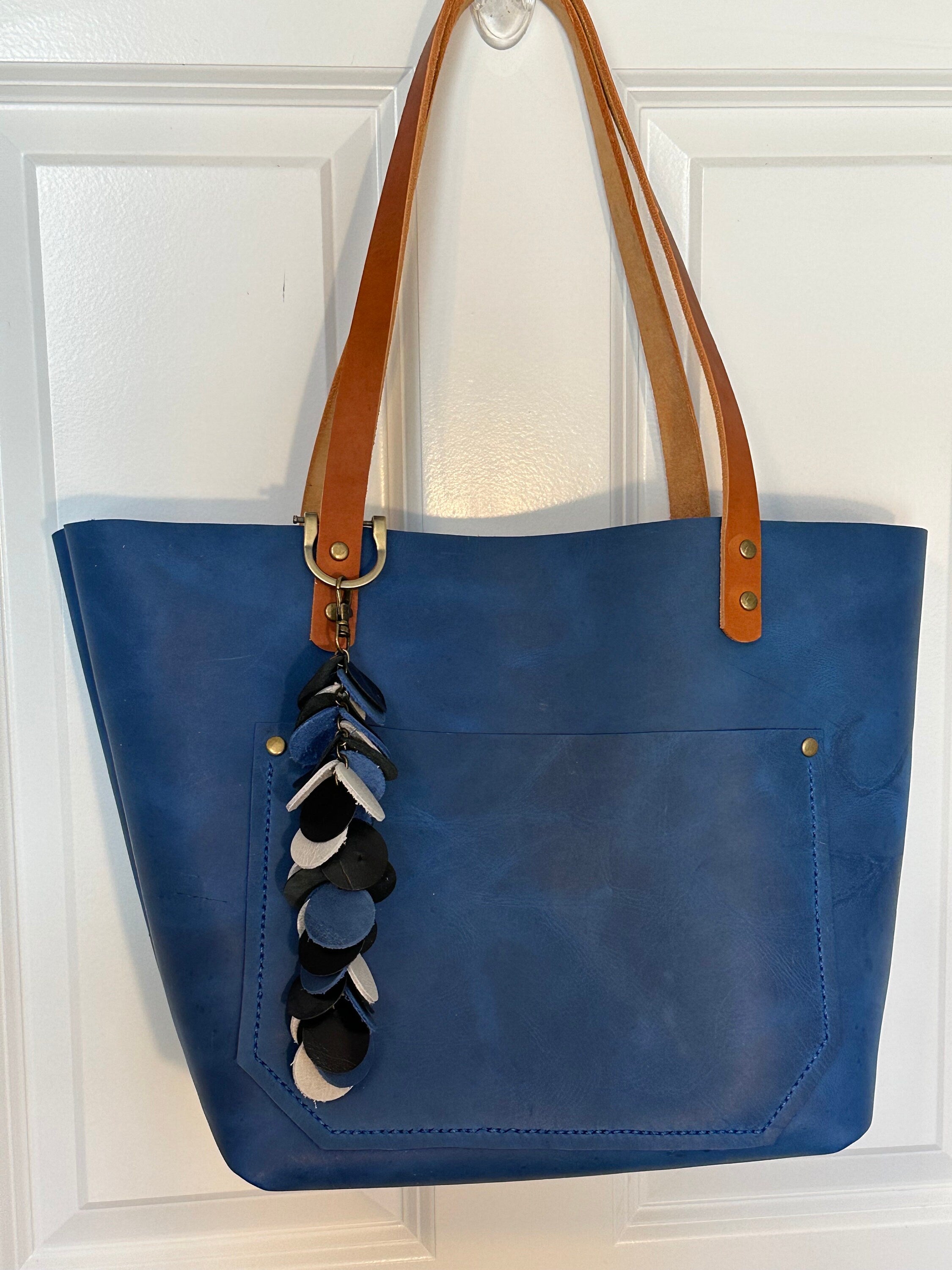 Full Grain Real Leather Authentic Magnetic Blue Leather Classic Tote Bags-Small-Medium-Large-Extra Large