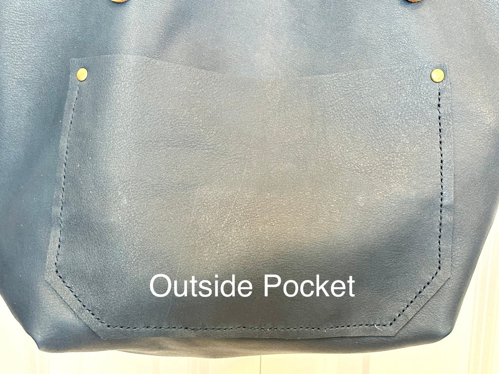 Full Grain Real Leather Authentic Pebbled Navy Leather Classic Tote Bags-Small-Medium-Large-Extra Large