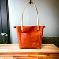 Full Grain Real Leather Zipper Rust Orange Leather Tote Bags-Small-Medium-Large-Extra Large