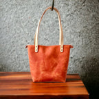 Full Grain Real Leather Zipper Rust Orange Leather Tote Bags-Small-Medium-Large-Extra Large
