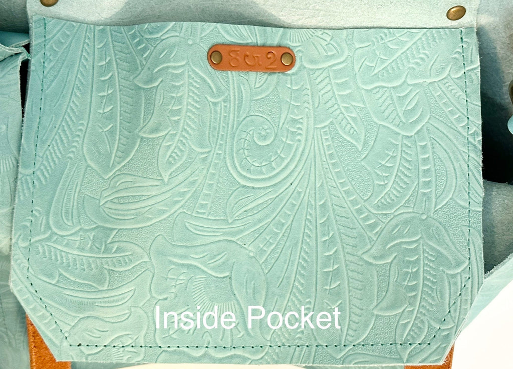 Full Grain Real Leather Authentic Embossed Aqua Leather Classic Tote Bags-Small-Medium-Large-Extra Large