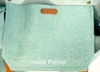 Full Grain Real Leather Authentic Embossed Aqua Leather Classic Tote Bags-Small-Medium-Large-Extra Large
