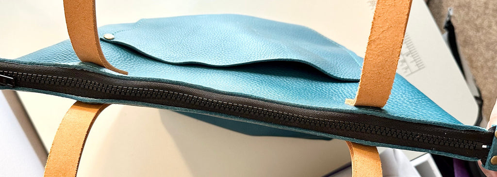 Full Grain Real Leather Zipper Pebbled Navy Leather Tote Bags-Small-Medium-Large-Extra Large
