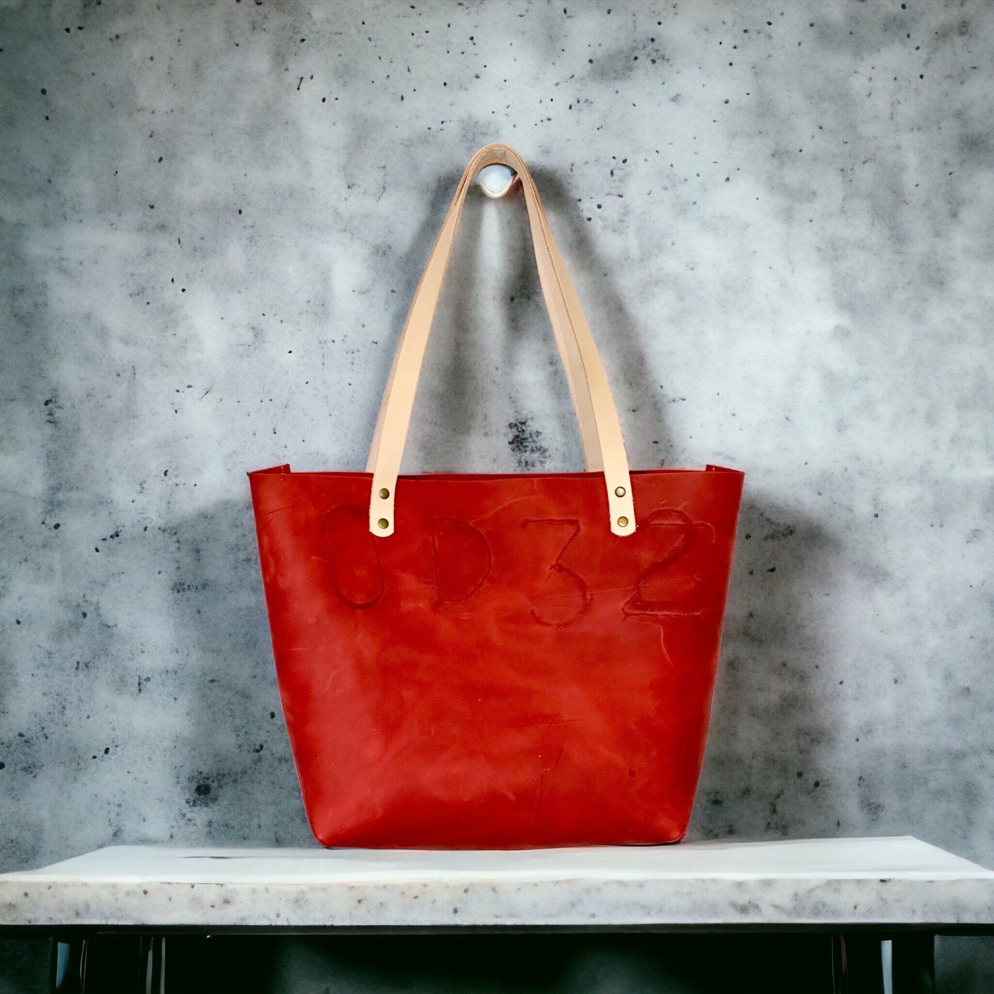 Full Grain Real Leather Authentic Magnetic Red Orange Leather Classic Tote Bags-Small-Medium-Large-Extra Large