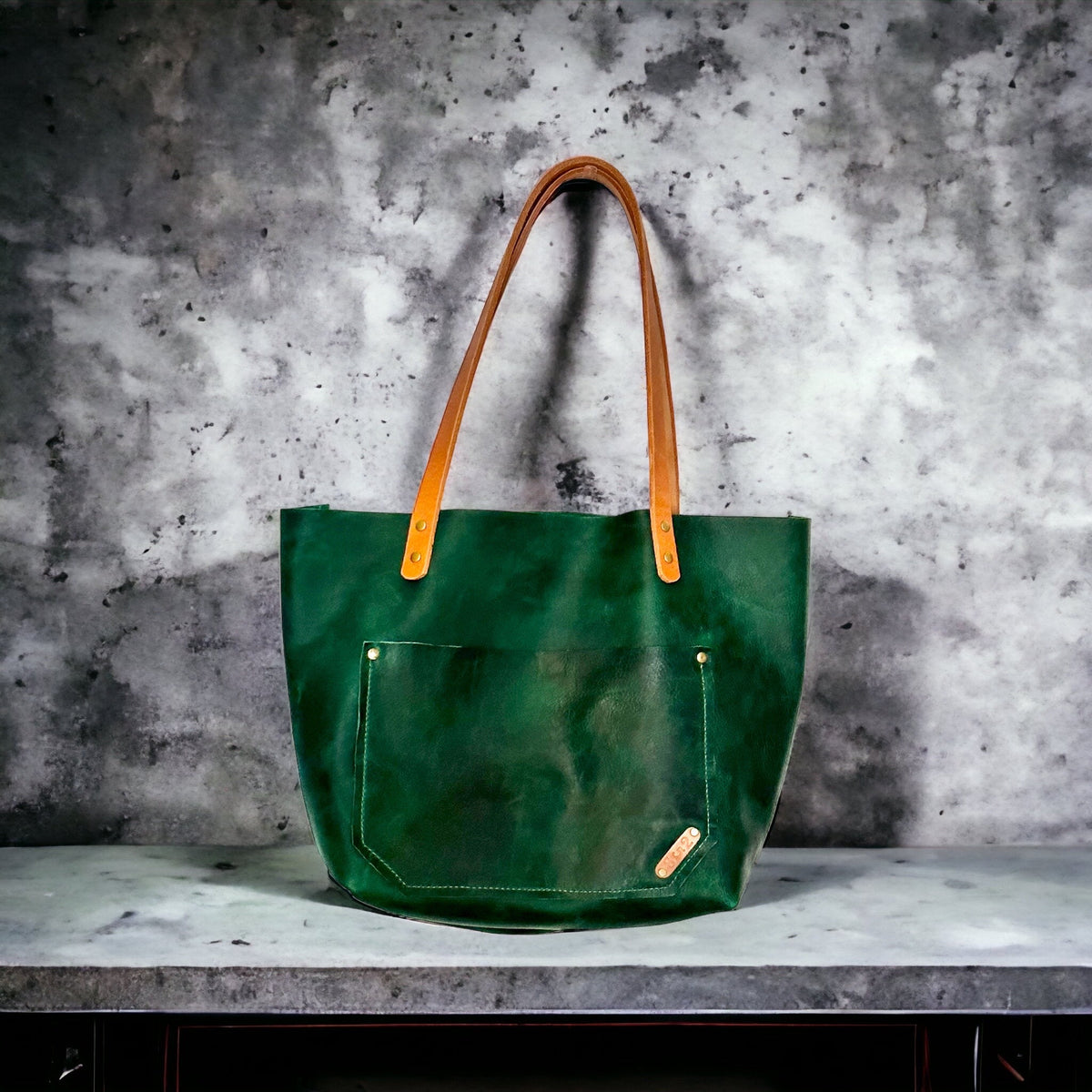 Full Grain Real Leather Authentic Rushmore Green Leather Classic Tote Bags-Small-Medium-Large-Extra Large