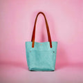 Full Grain Real Leather Authentic Embossed Aqua Leather Classic Tote Bags-Small-Medium-Large-Extra Large