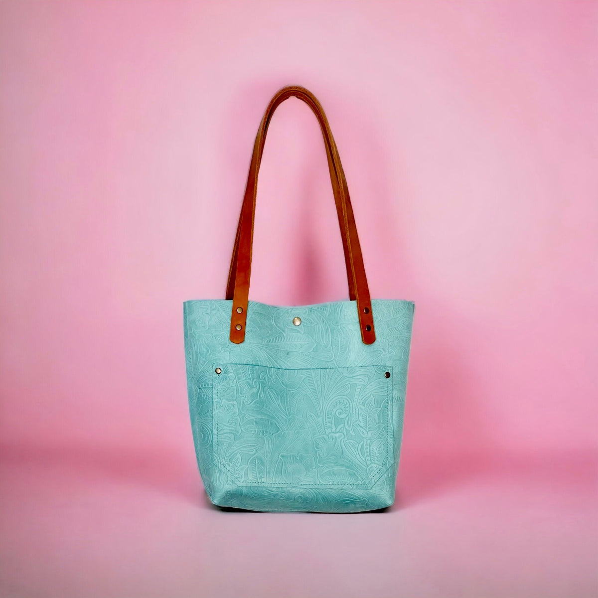 Full Grain Real Leather Authentic Embossed Aqua Leather Classic Tote Bags-Small-Medium-Large-Extra Large