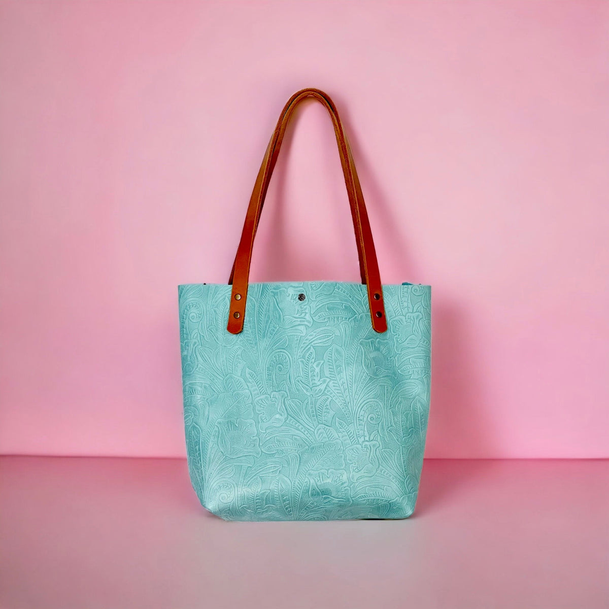 Full Grain Real Leather Authentic Embossed Aqua Leather Classic Tote Bags-Small-Medium-Large-Extra Large