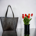 Full Grain Authentic Real Leather Cross-Body Black Embossed Leather Classic Tote Bags-Small-Medium-Large-Extra Large
