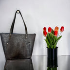 Full Grain Authentic Real Leather Cross-Body Black Embossed Leather Classic Tote Bags-Small-Medium-Large-Extra Large