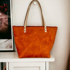 Full Grain Real Leather Authentic Cross-Body Rust Orange Leather Classic Tote Bags-Small-Medium-Large-Extra Large