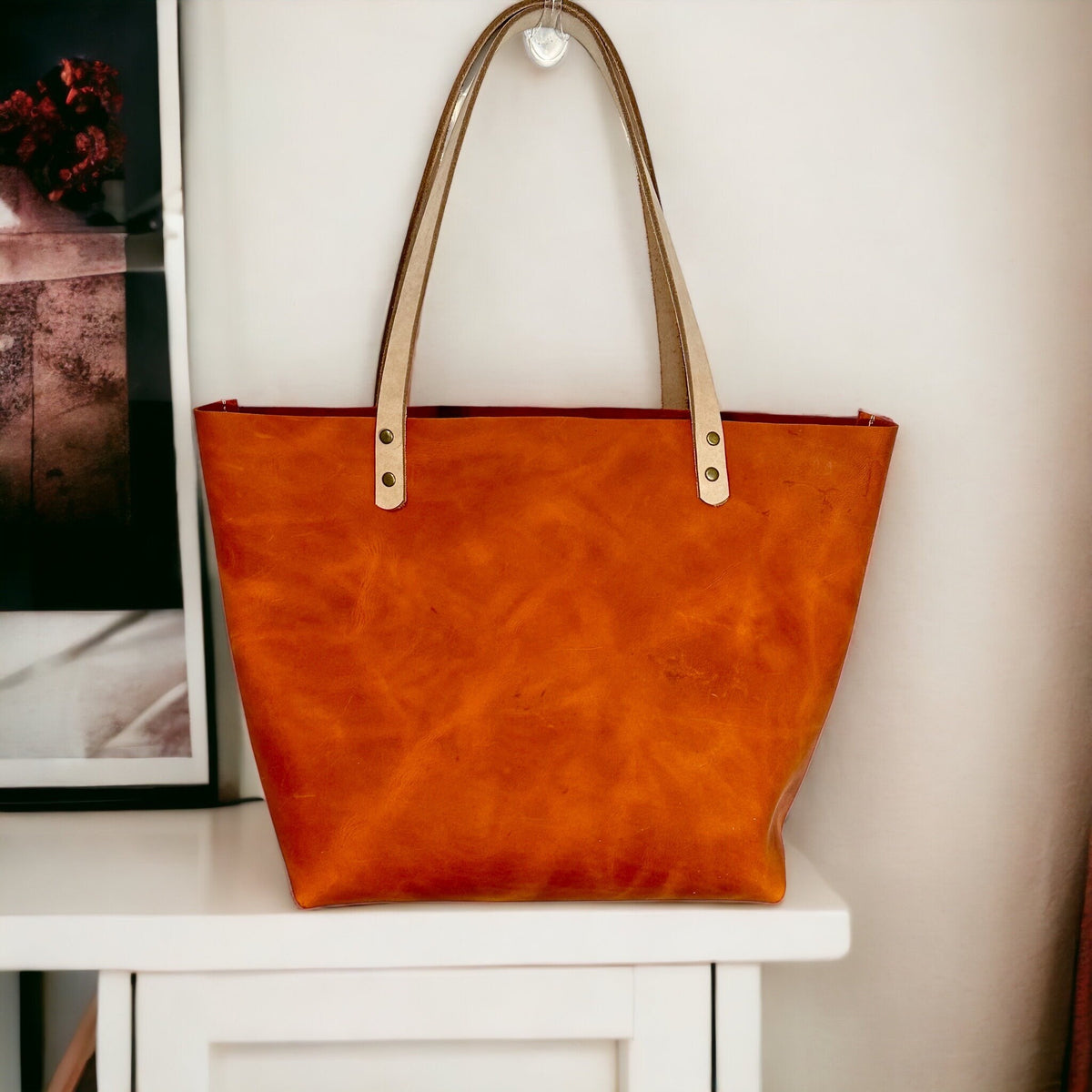 Full Grain Real Leather Authentic Rust Orange Leather Classic Tote Bags-Small-Medium-Large-Extra Large