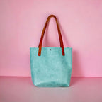 Full Grain Real Leather Zipper Embossed Aqua Leather Tote Bags-Small-Medium-Large-Extra Large