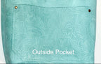 Full Grain Real Leather Zipper Embossed Aqua Leather Tote Bags-Small-Medium-Large-Extra Large