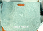 Full Grain Real Leather Zipper Embossed Aqua Leather Tote Bags-Small-Medium-Large-Extra Large