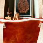 Full Grain Real Leather Zipper Rust Orange Leather Tote Bags-Small-Medium-Large-Extra Large