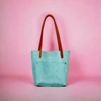 Full Grain Real Leather Zipper Embossed Aqua Leather Tote Bags-Small-Medium-Large-Extra Large