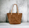 Full Grain Real Leather Authentic Zipper Chocolate Leather Tote Bags-Small-Medium-Large-Extra Large