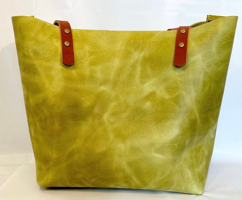 Full Grain Real Leather Authentic Zipper Peridot Green Leather Tote Bags-Small-Medium-Large-Extra Large