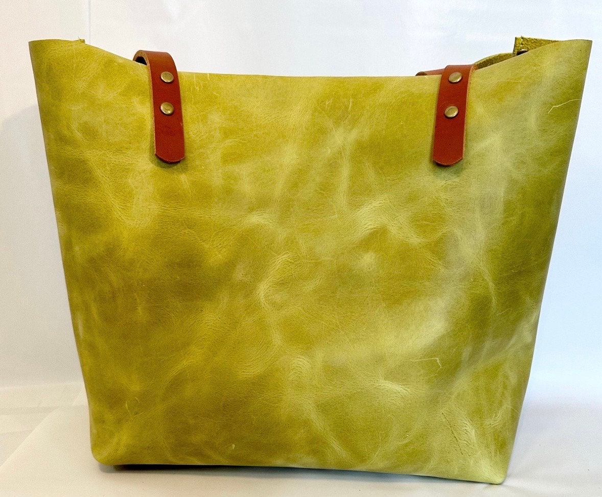 Full Grain Real Leather Authentic Zipper Peridot Green Leather Tote Bags-Small-Medium-Large-Extra Large