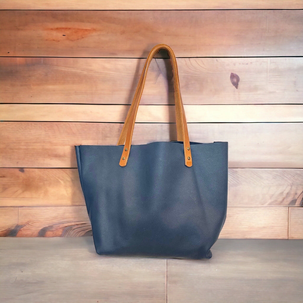 Full Grain Real Leather Authentic Pebbled Navy Leather Classic Tote Bags-Small-Medium-Large-Extra Large