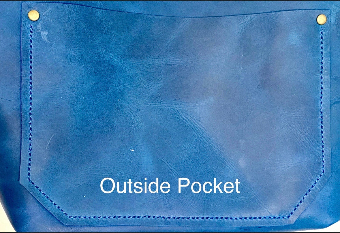 Full Grain Real Leather Zipper Magnetic Blue Leather Tote Bags-Small-Medium-Large-Extra Large