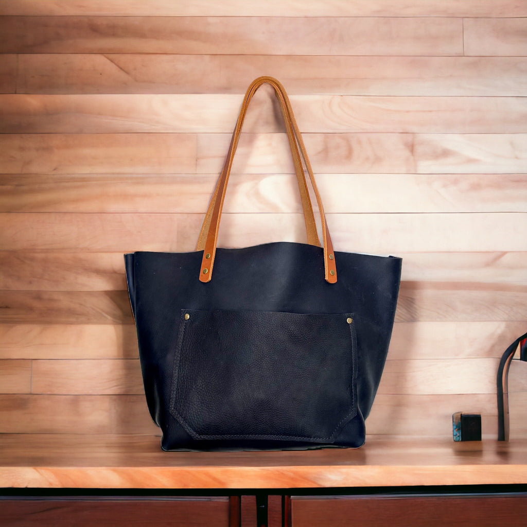 Full Grain Real Leather Authentic Cross-Body Rushmore Navy Leather Classic Tote Bags-Small-Medium-Large-Extra Large
