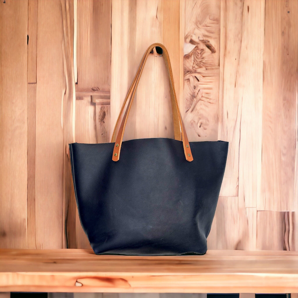 Full Grain Real Leather Authentic Cross-Body Rushmore Navy Leather Classic Tote Bags-Small-Medium-Large-Extra Large