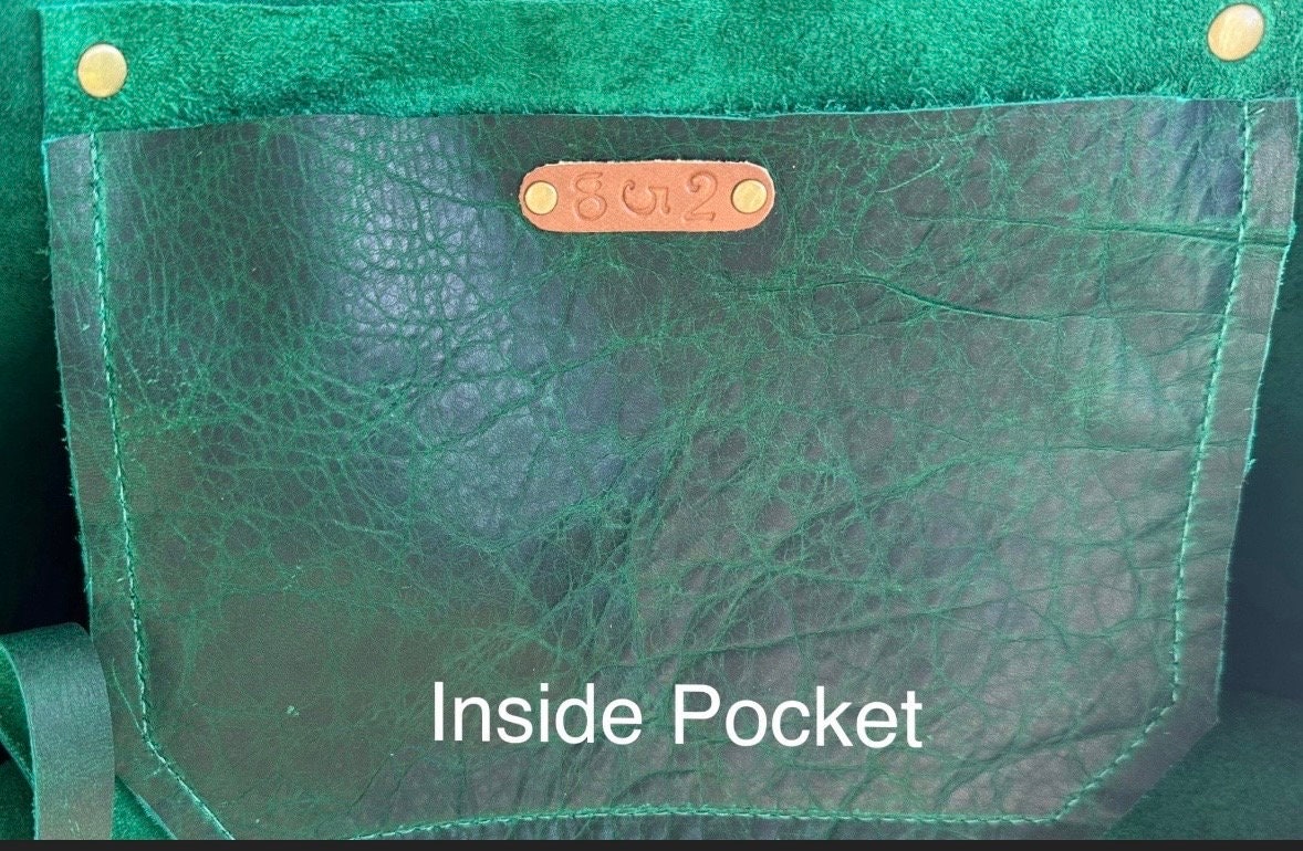 Full Grain Real Leather Zipper Rushmore Green Leather Tote Bags-Small-Medium-Large-Extra Large