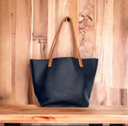 Full Grain Real Leather Zipper Rushmore Navy Leather Tote Bags-Small-Medium-Large-Extra Large