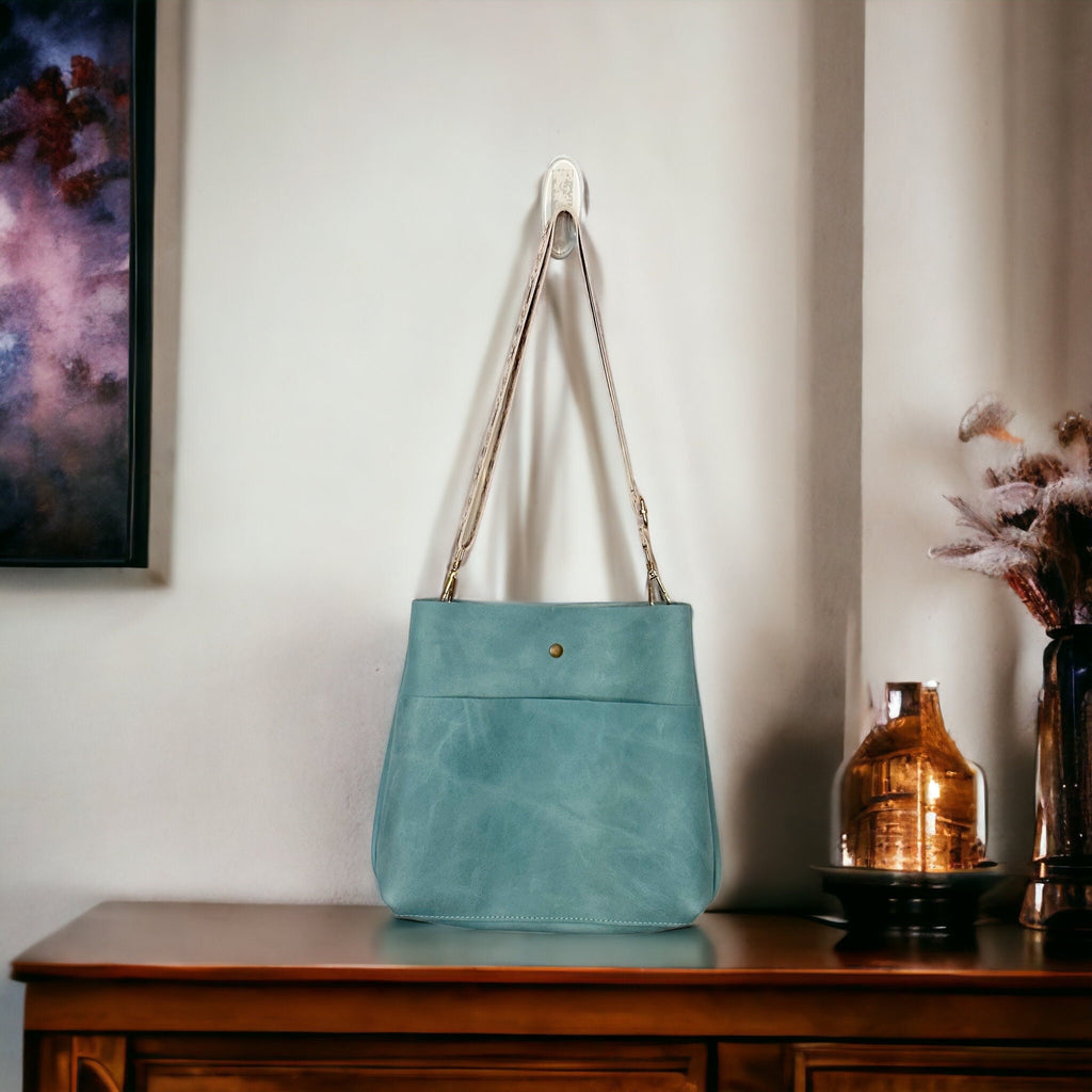 Full Grain Real Leather Authentic Aqua Super Stevie Crossbody or Shoulder Bag Purse