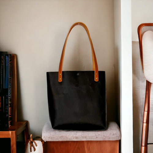 Full Grain Authentic Real Leather Black Leather Classic Tote Bags-Small-Medium-Large-Extra Large