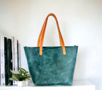 Full Grain Real Leather Zipper Mediterranean Leather Tote Bags-Small-Medium-Large-Extra Large