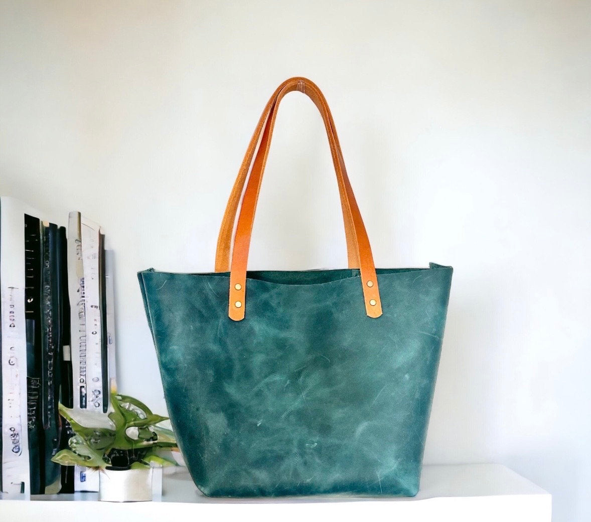 Full Grain Real Leather Zipper Mediterranean Leather Tote Bags-Small-Medium-Large-Extra Large