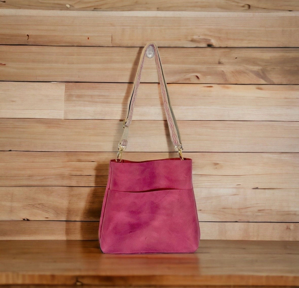 Full Grain Real Leather Authentic Magnetic Pink Super Stevie Crossbody or Shoulder Bag Purse