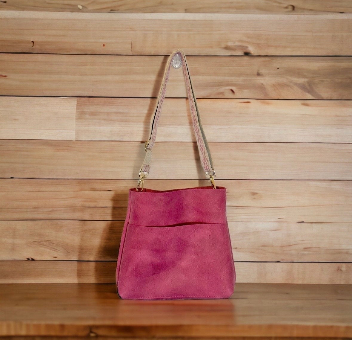 Full Grain Real Leather Authentic Magnetic Pink Super Stevie Crossbody or Shoulder Bag Purse