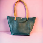 Full Grain Real Leather Dark Teal Leather Classic Tote Bags-Small-Medium-Large-Extra Large