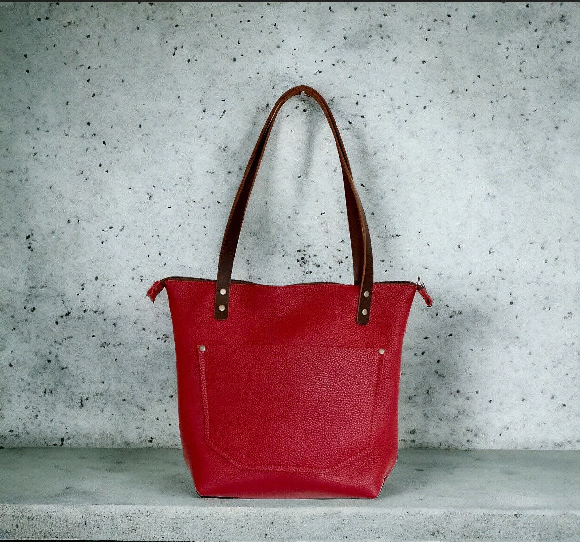 Full Grain Real Leather Authentic Cross-Body Red Tomato Leather Classic Tote Bags-Small-Medium-Large-Extra Large