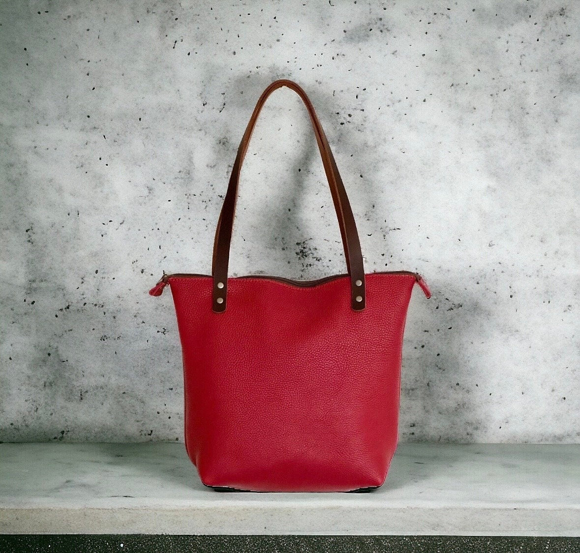 Full Grain Real Leather Authentic Cross-Body Red Tomato Leather Classic Tote Bags-Small-Medium-Large-Extra Large